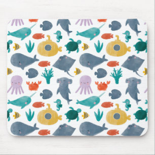 Cute Waterverf Ocean Animals Patroon Muismat