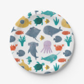 Cute Waterverf Ocean Animals Patroon Papieren Bordje (Voorkant)
