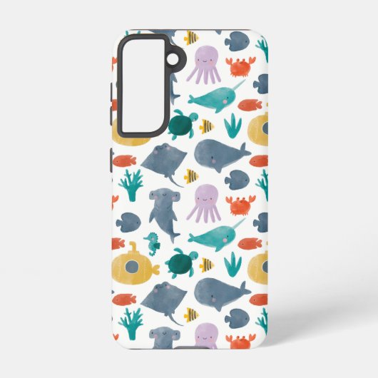 Cute Waterverf Ocean Animals Patroon Samsung Galaxy Hoesje (Achterkant)