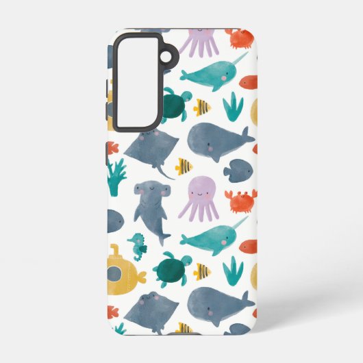 Cute Waterverf Ocean Animals Patroon Samsung Galaxy Hoesje (Achterkant)