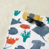 Cute Waterverf Ocean Animals Patroon Strandlaken (In situ)