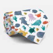 Cute Waterverf Ocean Animals Patroon Stropdas (Opgerold)