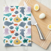 Cute Waterverf Ocean Animals Patroon Theedoek (Quarter Fold)