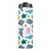 Cute Waterverf Ocean Animals Patroon Thermosbeker (Voorkant)