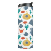 Cute Waterverf Ocean Animals Patroon Thermosbeker (Gedraaid links)