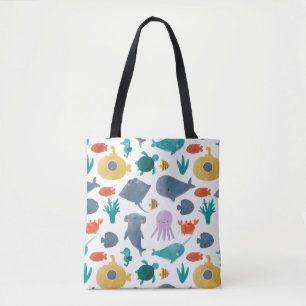 Cute Waterverf Ocean Animals Patroon Tote Bag