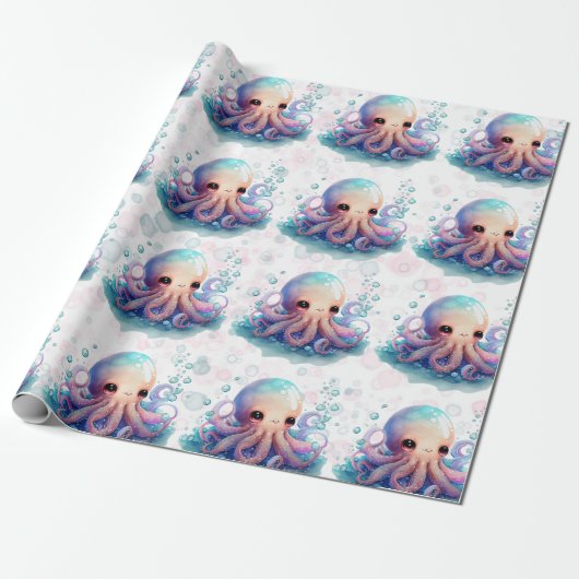 Cute Waterverf Octopus Baby shower Cadeaupapier (Uitgerold)