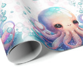 Cute Waterverf Octopus Baby shower Cadeaupapier (Rol Hoek)