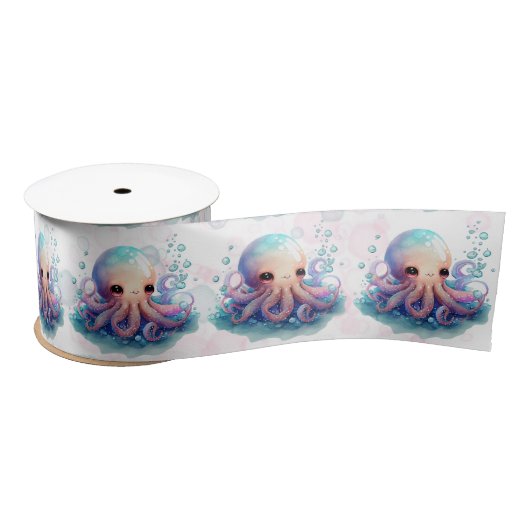 Cute Waterverf Octopus Baby shower Satijnen Lint (Spoel)