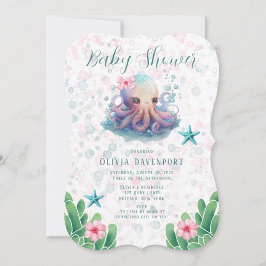 Cute Waterverf octopus met belletjes Baby shower Kaart (Voorkant)