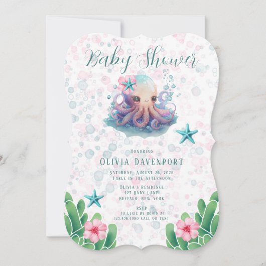 Cute Waterverf octopus met belletjes Baby shower Kaart (Voorkant)