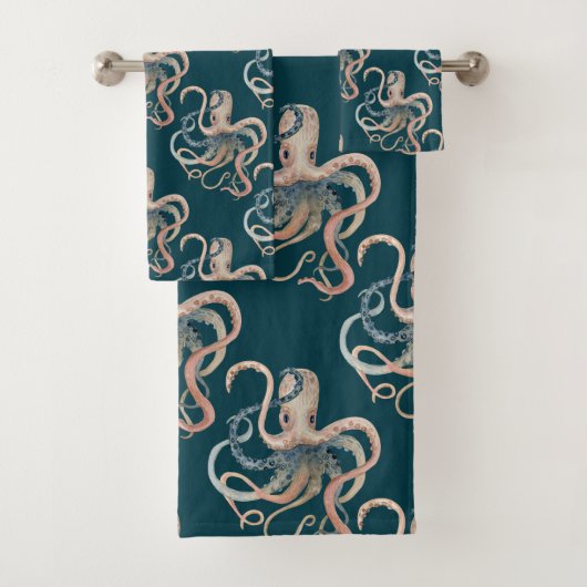 Cute Waterverf Octopus Towel Set Bad Handdoek (Insitu)