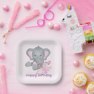 Cute waterverf olifant baby verjaardagsfeestje papieren bordje