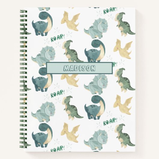 Cute Waterverf op White Dinosaur Pattern Notitiebo Notitieboek (Voorkant)