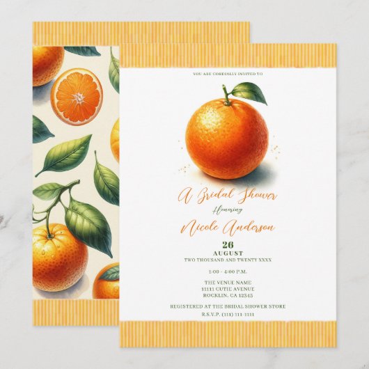 Cute Waterverf Oranje Bruidsdouche Kaart (Voorkant / Achterkant)