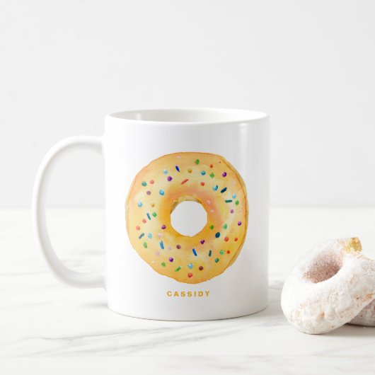 Cute Waterverf Oranje Donut Sprinkle Persoonlijk Koffiemok (Met donut)