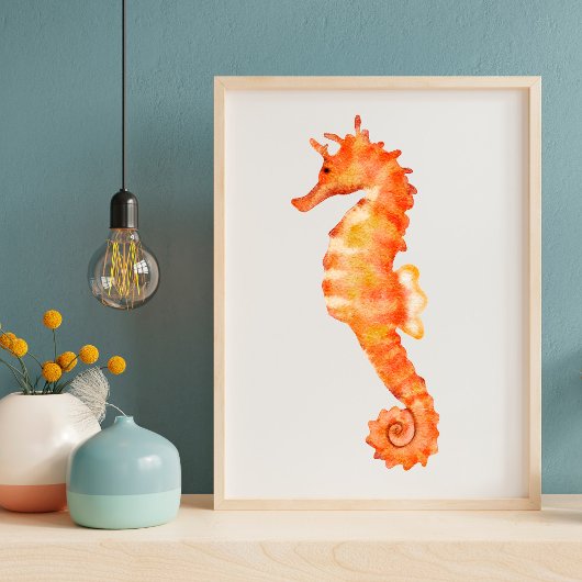 Cute waterverf oranje zeepaardillustratie poster