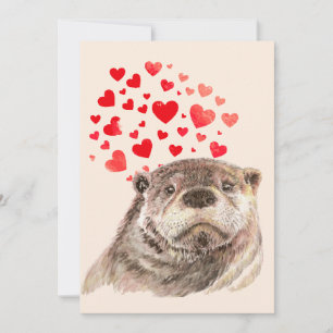 Cute Waterverf Otter Hearts Love Animal Humor Bedankkaart