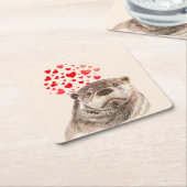 Cute Waterverf Otter Hearts Love Animal Humor Kartonnen Onderzetters (Schuin)