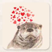 Cute Waterverf Otter Hearts Love Animal Humor Kartonnen Onderzetters (Voorkant)