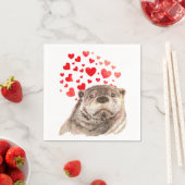 Cute Waterverf Otter Hearts Love Animal Humor Servet (Insitu)