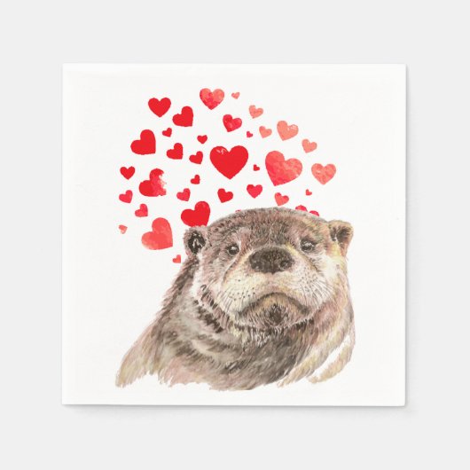 Cute Waterverf Otter Hearts Love Animal Humor Servet (Voorkant)