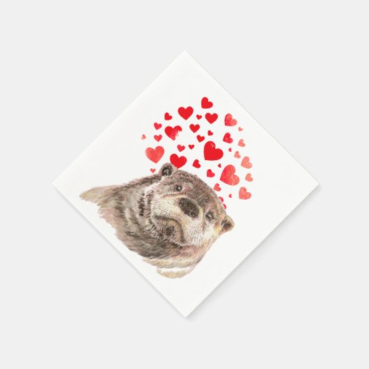 Cute Waterverf Otter Hearts Love Animal Humor Servet (Hoek)