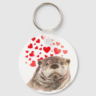 Cute Waterverf Otter Hearts Love Animal Humor Sleutelhanger
