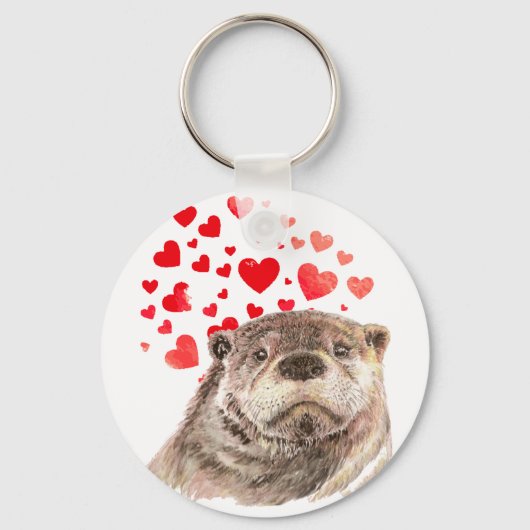 Cute Waterverf Otter Hearts Love Animal Humor Sleutelhanger (Voorkant)