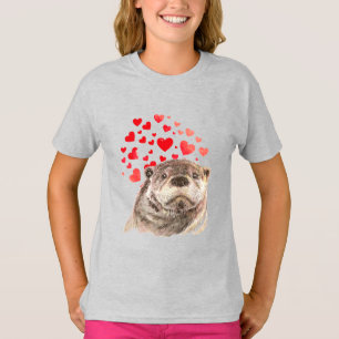 Cute Waterverf Otter Hearts Love Animal Humor T-S T-shirt