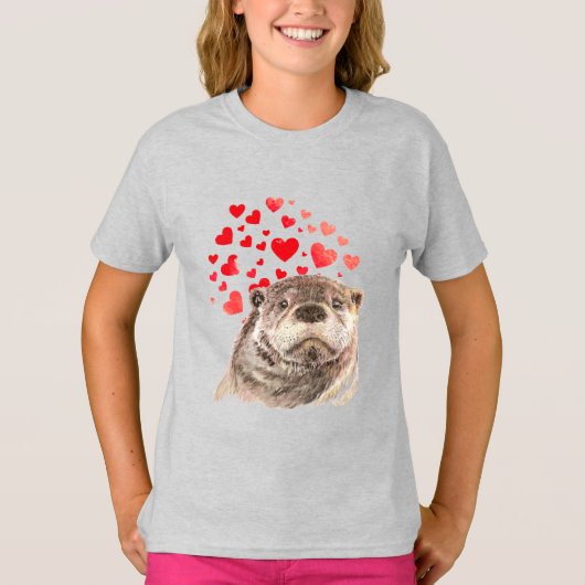 Cute Waterverf Otter Hearts Love Animal Humor T-S T-shirt (Voorkant)