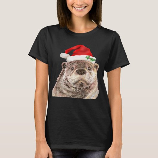 Cute Waterverf Otter in kerstkerstkerstkerstkerstk T-shirt (Voorkant)