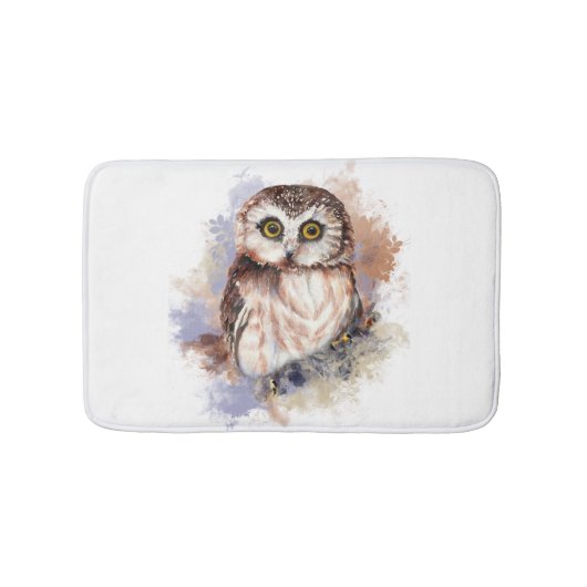 Cute Waterverf Owl Bird Natuur art Badmat (Voorkant)