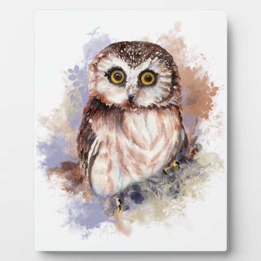 Cute Waterverf Owl Bird Natuur art Fotoplaat (Voorkant)