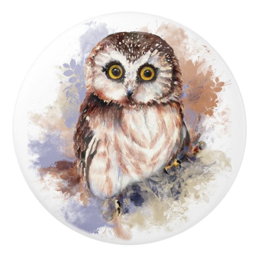 Cute Waterverf Owl Bird Natuur art Keramische Knop (Voorkant)