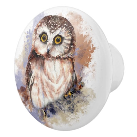 Cute Waterverf Owl Bird Natuur art Keramische Knop (Rechts)