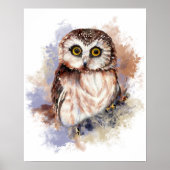 Cute Waterverf Owl Bird Natuur art Poster (Voorkant)