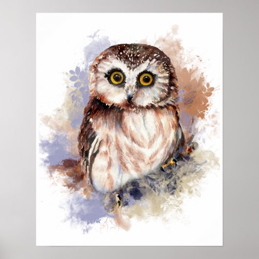 Cute Waterverf Owl Bird Natuur art Poster (Voorkant)