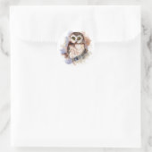 Cute Waterverf Owl Bird Natuur art Ronde Sticker (Tas)