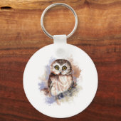 Cute Waterverf Owl Bird Natuur art Sleutelhanger (Voorkant)