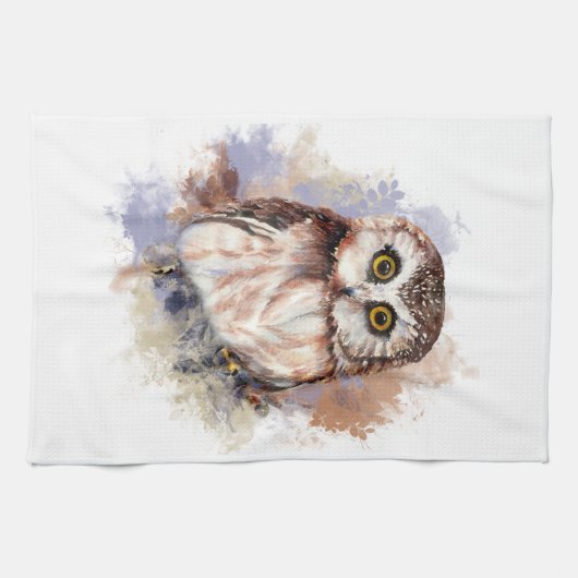 Cute Waterverf Owl Bird Natuur art Theedoek (Horizontaal)