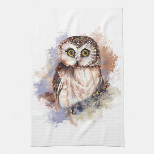 Cute Waterverf Owl Bird Natuur art Theedoek (Verticaal)