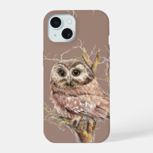 Cute Waterverf Owl Bird Wildlife Art iPhone 14 C 15 Case