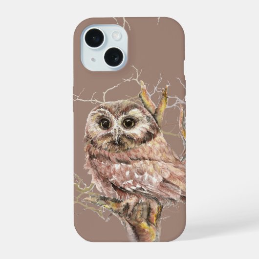 Cute Waterverf Owl Bird Wildlife Art iPhone 14 C 15 Case (Achterkant)