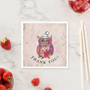 Cute Waterverf Owl Floral Pattern Birthday Party Servet