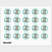 Cute Waterverf Owl met Polka Dots Blauwgroen Ronde Sticker (Vel)
