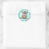 Cute Waterverf Owl met Polka Dots Blauwgroen Ronde Sticker (Tas)