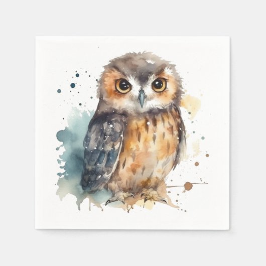 Cute Waterverf Owl Servet (Voorkant)