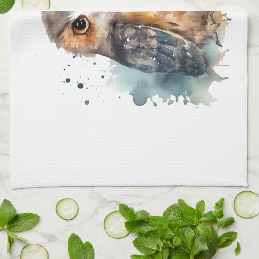 Cute Waterverf Owl Theedoek (Gevouwen)