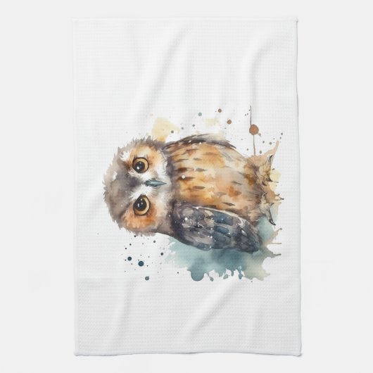 Cute Waterverf Owl Theedoek (Verticaal)